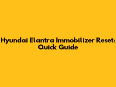 Hyundai Elantra Immobilizer Reset: Quick Guide