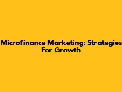 Microfinance Marketing: Strategies For Growth