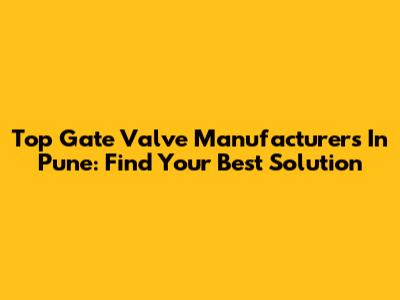Top Gate Valve Manufacturers In Pune: Find Your Best Solution